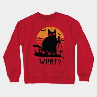 What? Funny Scary Black Cat With Knife Halloween Cat Lover Gift Crewneck Sweatshirt